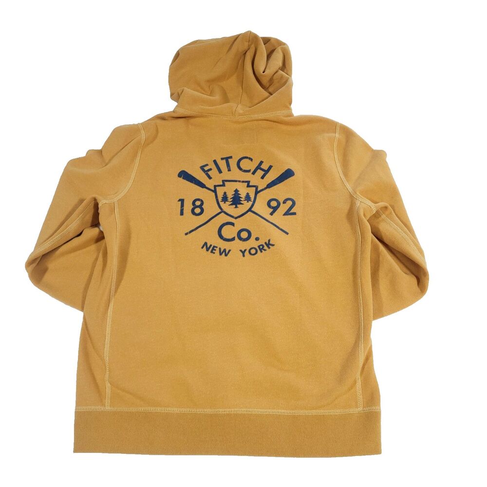 New York Patch Hoodie Abercrombie & Fitch L Zip Up 1892 Mustard Yellow Preppy